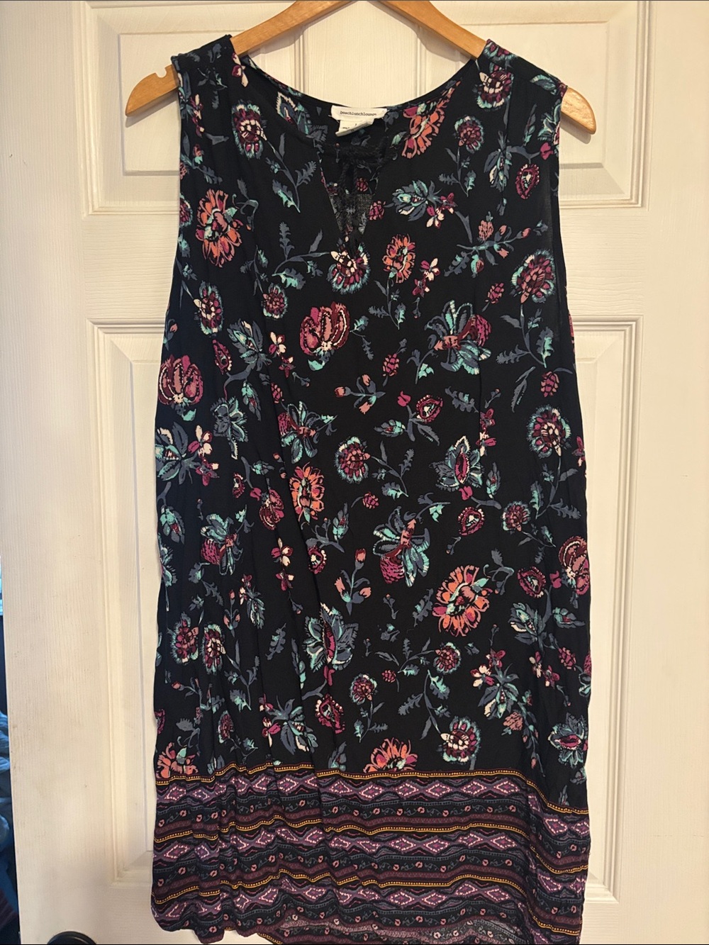 beachlunchlounge Navy Floral Sleeveless Dress with Pink & Teal Accents